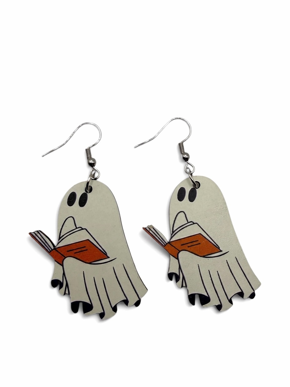 Wooden Ghost Book Lover Dangle Earrings
